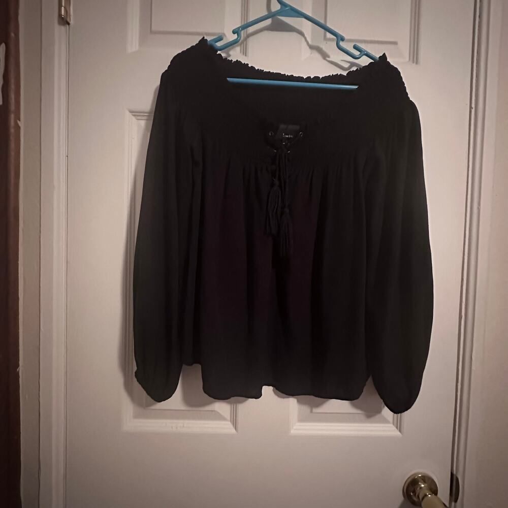 Lumiere Black Off the shoulder Peasant long sleeve blouse with lace up Size S